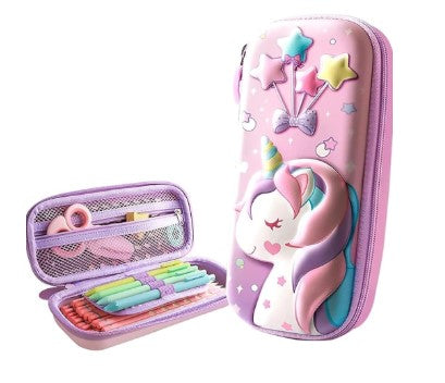 3D Unicorn Pencil Case, Cute Large Capacity Pen Box, Girls, 3D Eva Stationery Box Pink Pencil Pouch Organizer Compartments Cosmetic Zip Pouch Bag School Supplies, Kids Students - Canvas