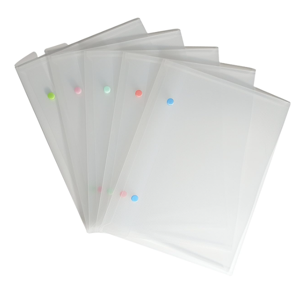 Comma Jellybean Folder | A4 Size Transparent Plastic File Folder | PP Document Holder with Snap Button (Pack of 5)