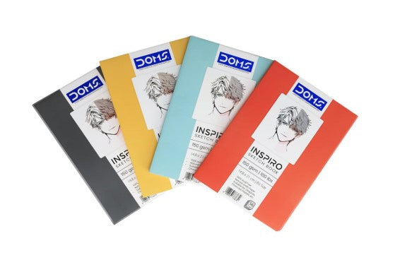 Doms A5 INSPIRO Sketch Book | Binding : Soft Cover Pinning | 56 Pages | Pack of 4 books