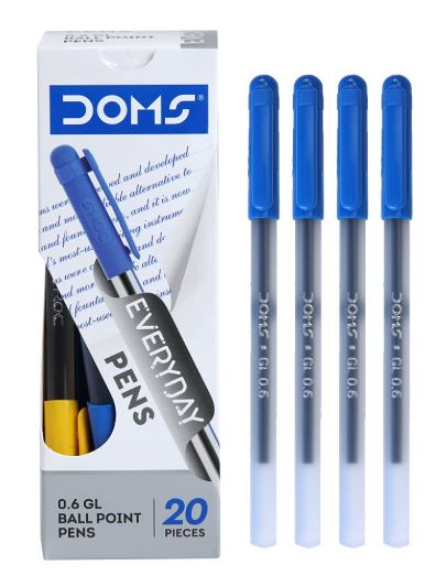 Doms DF 0.6 GL Ball Point Pens Box Pack | Lightweight & Sleek Body | Use & Throw Pen | Blue Ink, Pack of 20 Pens