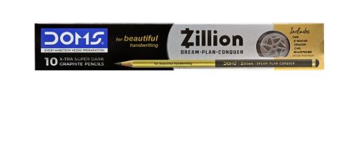 Doms Zillion Pencils | Extra Super Dark Graphite Pencils | Pack of 10 Pcs (Includes 1 Eraser and 1 Sharpener)