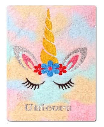 Jiada Unicorn A5 Soft Fur Fabric Diary/Personal Notebook, Pink- College/School - 80