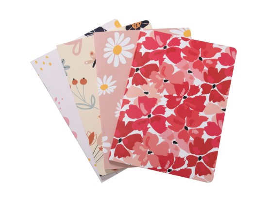 PAPBOO A5 Handy, Easy to Carry Unruled, Plain Cute Floral Set of 4 for doodling, Writing, Notes, Notebooks -Matte Finished - Journal Diary, Gift.