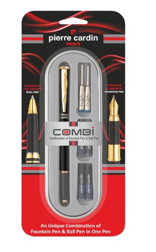 Pierre Cardin Premium Combi Pen | Combination of Ball Pen & Fountain Pen | Luxurious Fine Writing Ball Pen, Flawless & Smooth Fountain Pen | 2 x Mini Jumbo Refill & 4 x Cartridges Included | Pack Of 1