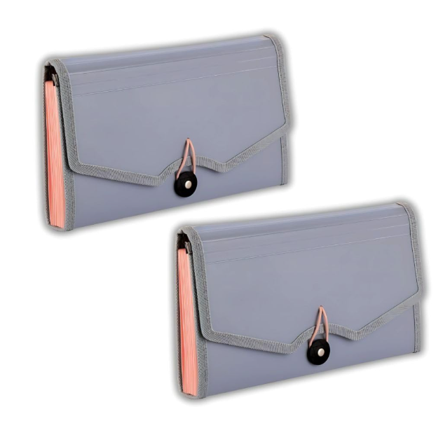 Polen 2 Pcs Cheque Expanding File with Elastic Closure 13 Pockets 0.7mm Outer Cover & 0.2mm Inner Partition Sheet, Edge Binding, Index Tabs for Easy Identification, Size Cheque. (Radiant Grey)