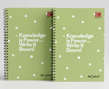 WOW Knowledge Is Power Write It Down A4 Size 5 Subject Spiral Longbook | 300 Pages | Ruled | Soft Cover (Pack Of 2)