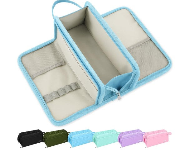 Zollyss Polyester Big Capacity Pencil Case High Large Storage Pouch Marker Pen Case Simple Stationery Bag School College Office Organizer for Teens Girls (Blue Checks)