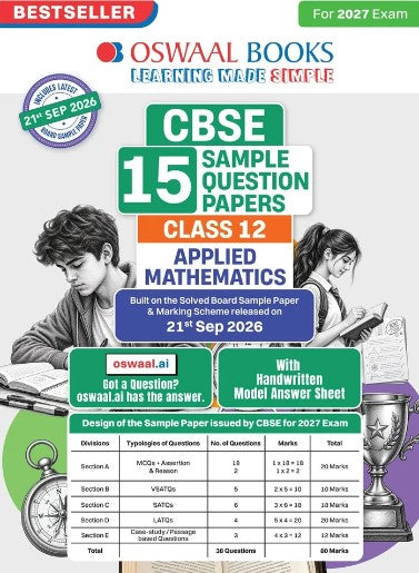 Oswaal CBSE 15 Sample Question Papers Class 12 Applied Mathematics for 2027 Exam