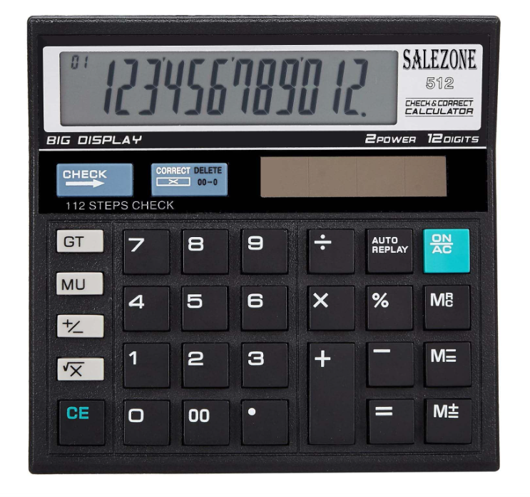 12 Digit Financial Calculator With 120 Steps Check Function And Special Buttons For Grand Total (Gt), Mark Up (Mu) Check And Correct Function Desktop Calculator (3 Years Warranty), Black