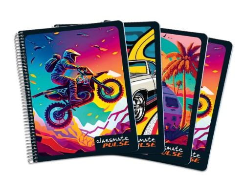 Classmate Pulse Single Subject Spiral Notebook - Pack of 4 | Unruled | 200 Pages | Attractive Cover Designs | Soft Cover |Notebooks for College Students