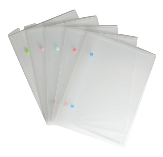 Comma Jellybean Folder | A4 Size Transparent Plastic File Folder | PP Document Holder with Snap Button (Pack of 5)