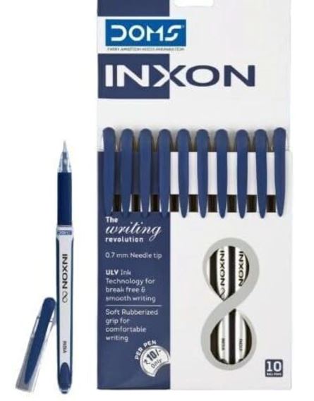 Doms Inxon Blue Ball Pen| 0.7mm | Soft Rubberized Grip| PACK of 20 Blue Ballpens