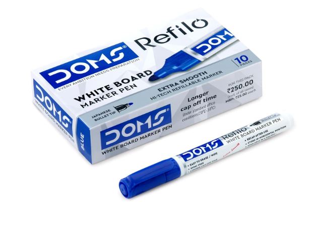 Doms Refilo Non-Toxic Hi-Tech Refillable White Board Pen | Blue x 10 Set