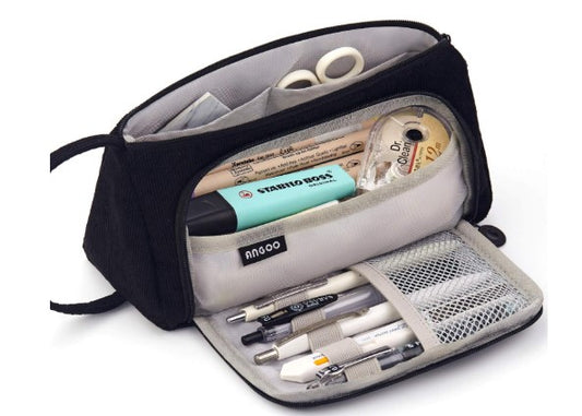 EASTHILL Big Capacity Pencil Case Canvas High Large Storage Pouch Marker Pen Case Simple Stationery Bag School College Office Organizer for Teens Girls Adults Student-Black