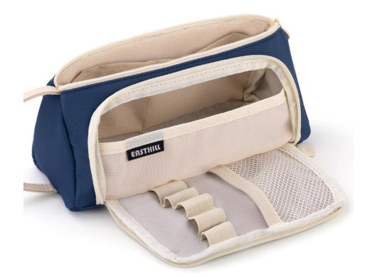 EASTHILL Polyester Big Capacity Pencil Case Pouch Pen Case Simple Stationery Bag School College Office Organizer For Teens Girls Adults Student, Navy Xw, Simple, Blue