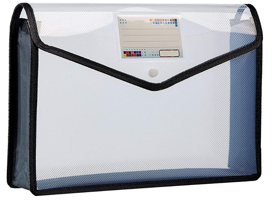 FEDUS Document Holder Envelope Folder,File Storage Bag With Snap Button Transparent Plastic File For Documents A4 Paper File Holder/Document Folder For Certificates Legal Documents Organizers,Pack 3 Black