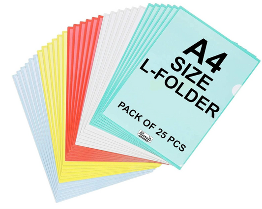 Filemate L-Folder A4 Size Files (Made up with Clear Transparent Sheet) (Pack of 25 pcs) (5 Colors)
