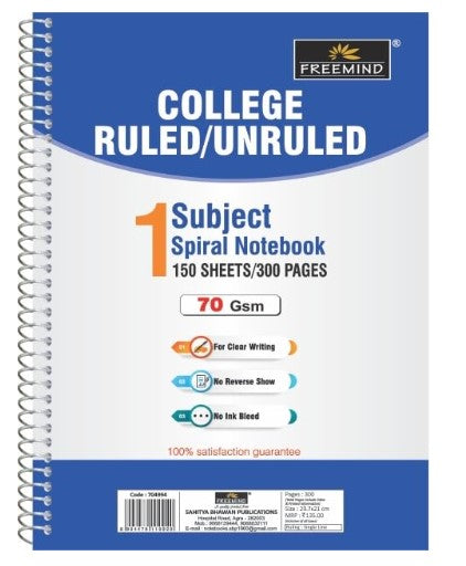 Freemind A4 Spiral Notebook, Single Line, 300 Pages, Pack of 4