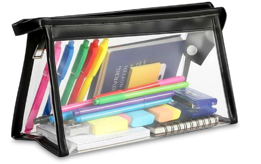 GLUN Black Transparent Makeup Pouch with Zipper | Clear Cosmetic Travel Bag for Women | Waterproof Toiletry Organizer | Multipurpose Pouch for School, Travel & Daily Use
