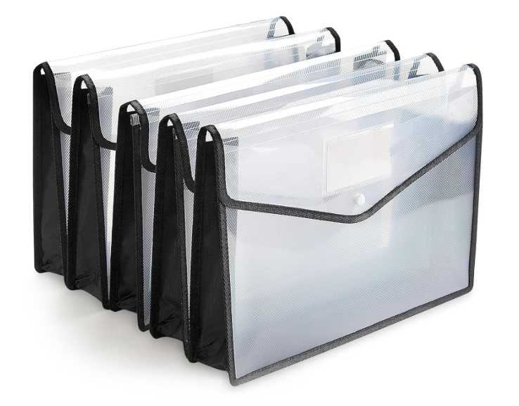 GLUN File Folders Pack of 5, Stitched with Strong Black Polyester Piping, Button Lock for A4 Size Documents Organiser School, Home & Office | 5