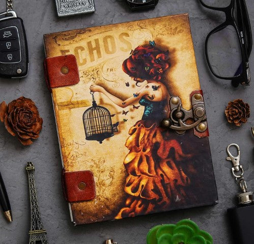 Handmade Printed Cardboard Journal Diary with Buckle Lock | 200 Pages Notepad For Men and Women DIARY-16