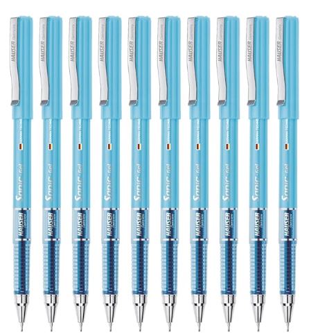 Hauser Sonic 0.55mm Gel Pen Blister Pack | Stylish Metal Clip | Rnefillable & Waterproof Gel Ink | Blue Ink, Set of 10 Pes