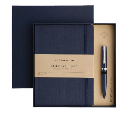 MYPAPERCLIP Executive Series A5 Diary & Pen Gift Set | Includes Classic Ball Pen & Softcover Notebook | 192 Pages, 80 GSM | Ideal Corporate, Office & Personal Gift | Blue