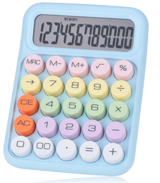 Mechanical Pushbutton Financial Calculator, 12 Digit Large LCD Display, Big Buttons Easy To Press,Colorful Candy Calculator, With Battery(Blue)