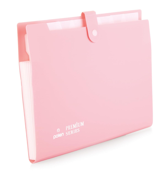 POLEN 8 Pocket Expanding File Folder Letter FS (Fits FS Paper) Accordion Document Organizer, Adjustable Buckle Folder Pocket Folder for School Office Home (Pestal Pink)