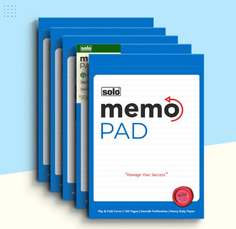 SOLO Memo Pad, A5 Notepad, Flip & Fold Paper Cover, 160 Pages, Micro Perforation- Pack of 5