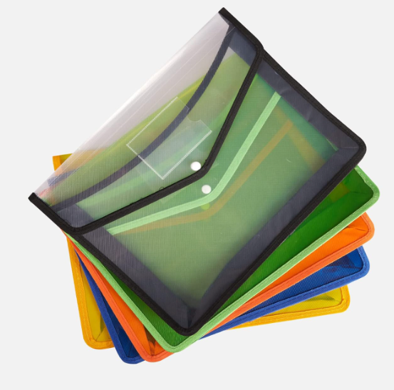 Solimo Transparent File Folder Set with Button Lock for A4 Size Documents (Pack of 5) (Multi-Colour)