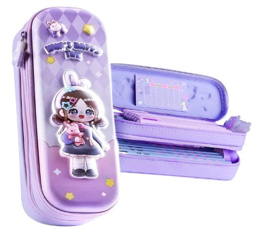 Umadiya Premium Double Layer Girl Pencil Case 3D Cover Eva Space Doll Theme Large Capacity Pencil Zipper Pouch Bag Compass School Organizer Students Kids Stylish Pen Holder Stationery Box(Girl)