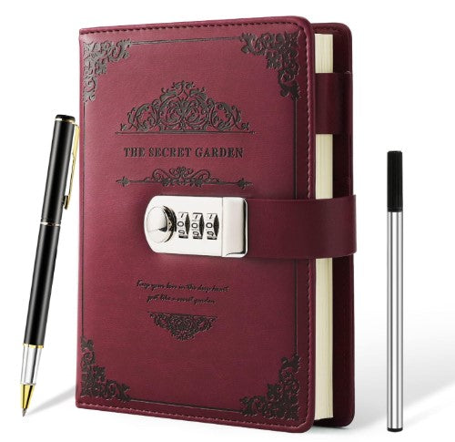 XIYUNTE Diary with Lock, A5 Lockable Journal with Pen & Gift Box, Personal Diary Lockable, Refillable Leather Journals for Writing, 200 Pages 100gsm Premium Paper,- Red