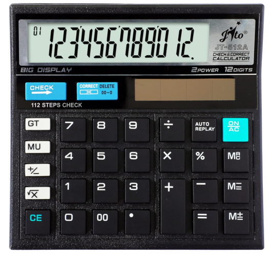 Jito 12 Digits JT-512A Black 18 Months Warranty Electronic Calculator with External AAA Replacement Battery